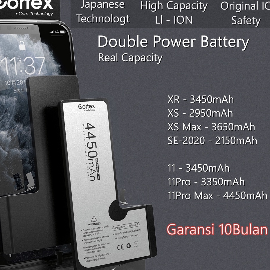 Banting harga Cortex Baterai XR XS XSMax 11 11ProMax 12Mini 12 12Pro 12ProMax SE22 Double Power Batt