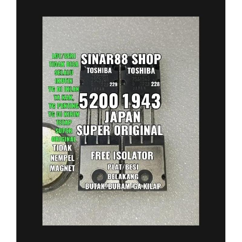 Hrg 1 set TR FINAL SUPER ISTIMEWAH KWALITAS SUPER ORIGINAL TRANSISTOR TOSHIBA 2SC5200 2SA1943 TR FIN