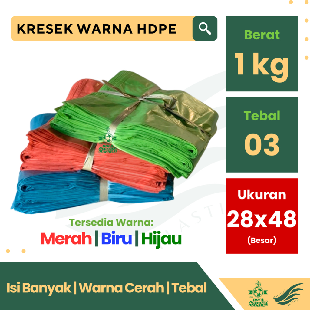 Kresek Warna Ukuran 28x48 1 Kg Los Kiloan - Kresek warna besar warna hijau biru merah