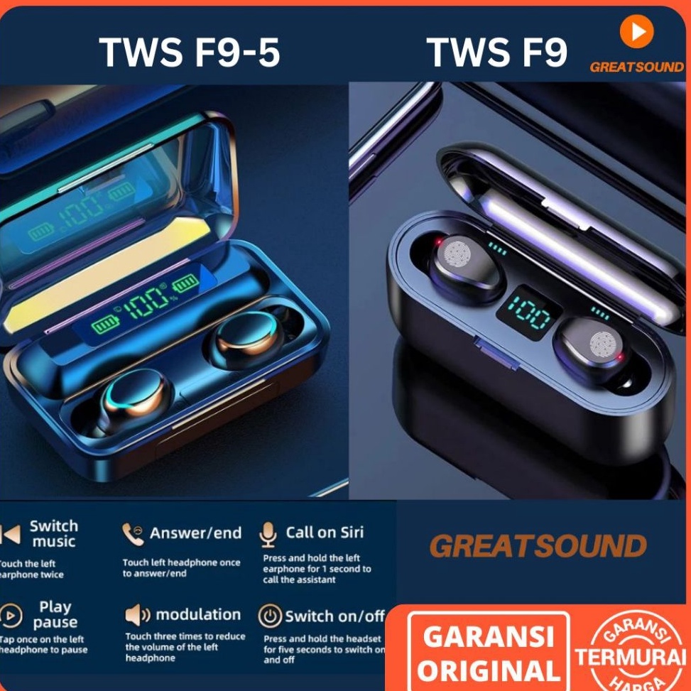 KODE S34W SALE Headset TWS F9 TWS F95 Stereo TWS Bluetooth F9 Headset Bluetooth F9 Headset Powerbank