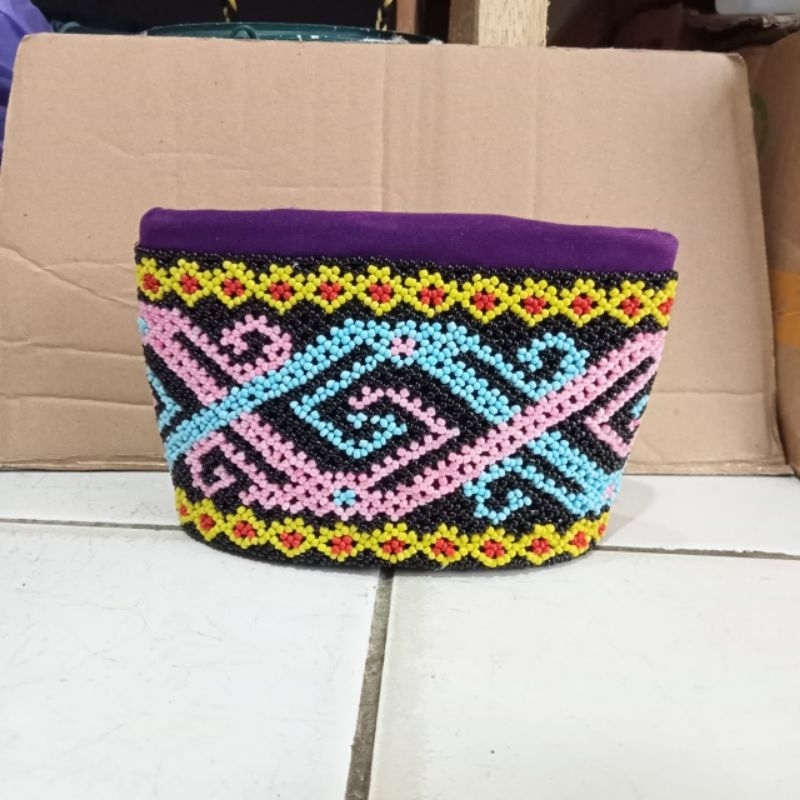 tas serut manik - tas tote bag manik - tas kadut manik motif dayak kalimantan ukuran besar warna kai