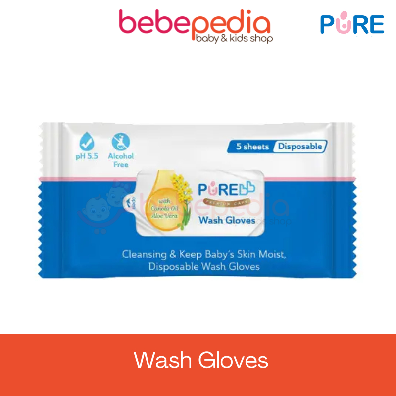 Pure BB Wash Gloves 5 Sheet / 10 sheets | Tisu Mandi | Washlap Bayi