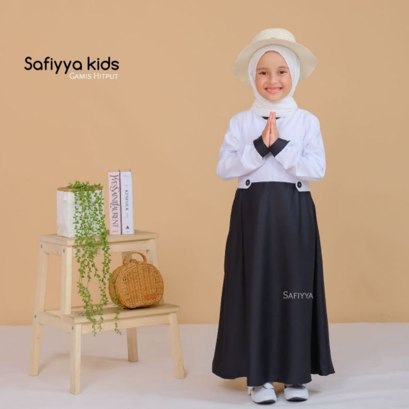 gamis anak sekolah sd tk kids hitam putih
