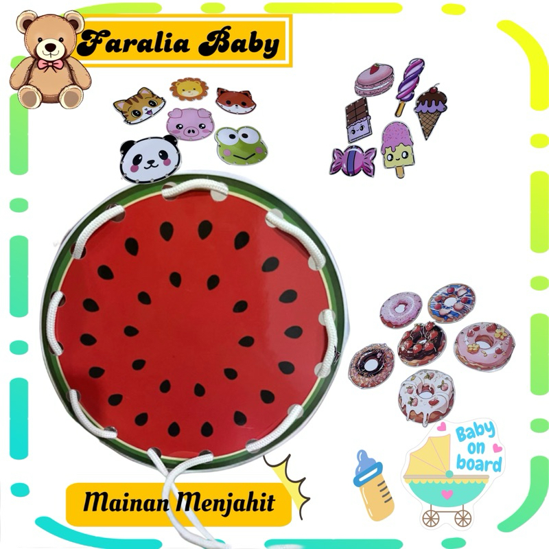 Paket Mainan Anak Menjahit Aktivitas Montessori Lacing Card Sensory Pretend to Play Edukasi
