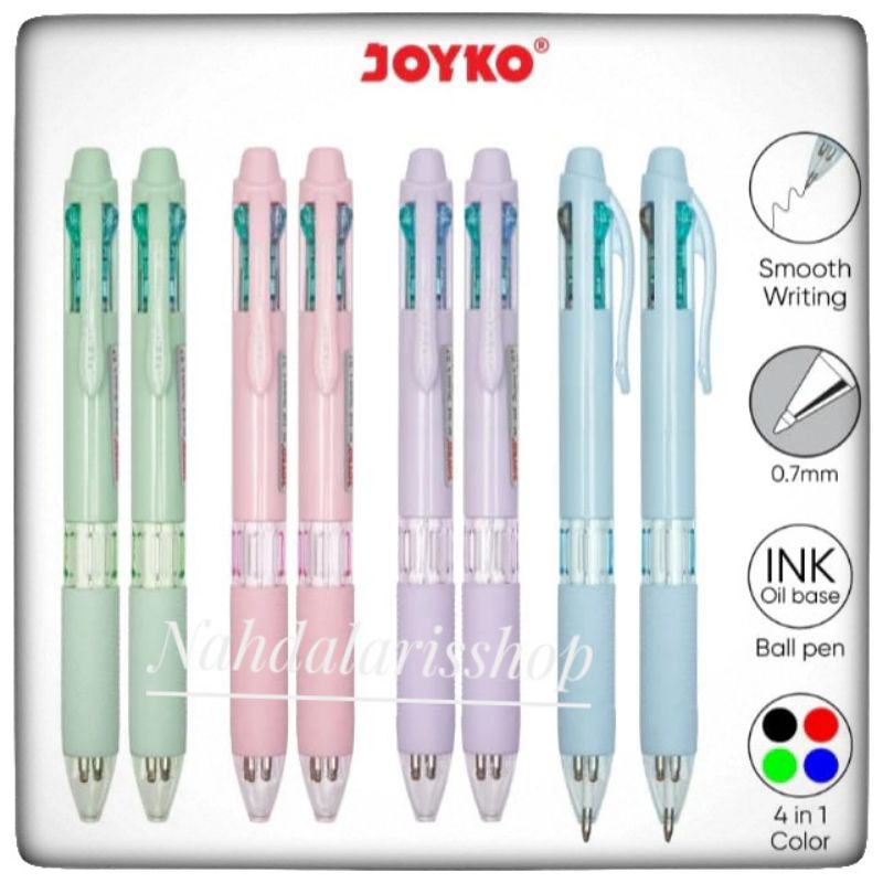 

(DAPAT 1 PCS ) BOLPEN JOYKO QUACO 4 WARNA BP-348 / Pulpen Bolpoin Joyko Quaco Cetek 4 WARNA BP-348