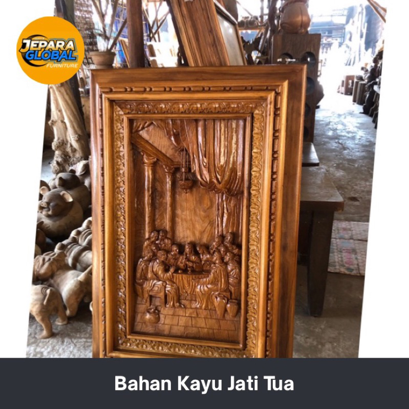 REAL PICT  Relief Perjamuan ukir jati yesus - perjamuan kudus - perjamuan ukir yesus - patung perjam