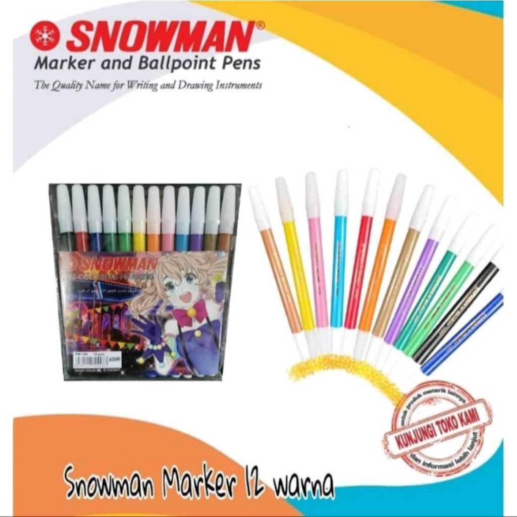 

Spidol kecil Snowman 1Set 12Warna/ Spidol Colouring Markers Snowman 12Warna PW12-A