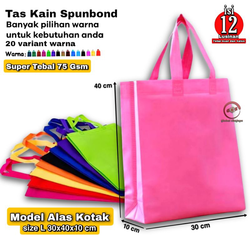 

Model Kotak Box Alas Lusian isi 12 Tas Kain Spunbond Goodie Bag Uk 30x40x10 Kantong Belanja totebag