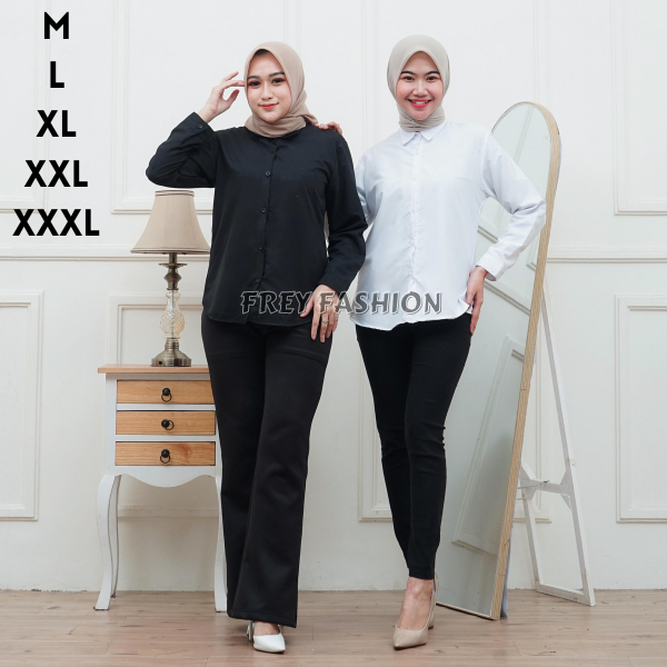Baju Kemeja Wanita Polos Casual Putih Lengan Panjang | Kemeja Wanita | Kemeja Formal Wanita | Kemeja