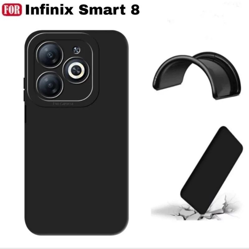 SLICON/CASE FULL BLACK INFINIX SMART 8 TPU CANDY CASE PRO PELINDUNG CAMERA HITAM POLOS