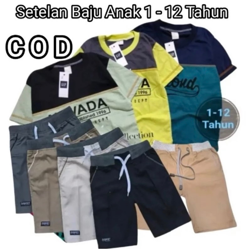 Promo 100ribu Dapat Setelan Anak 5 Kaos + 5 Celana pendek Polos Chinos