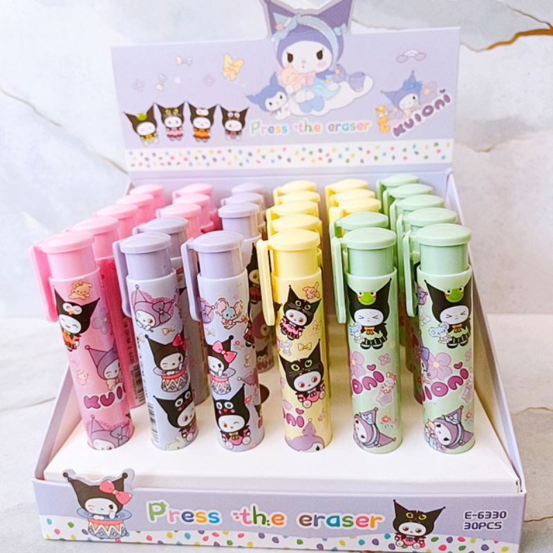 

Press the eraser Penghapus Pensil Mekanik Penghapus Cetekan Sanrio Kuromi Warna Cerah Ungu Pink Kuning Hijau
