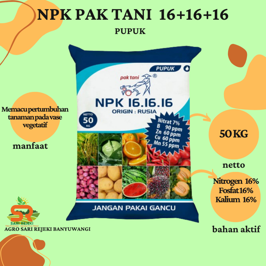 PUPUK NPK 16-16-16 PAK TANI 50kg