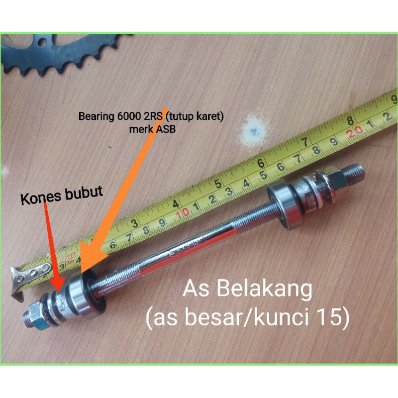 As Roda Belakang Sepeda As Bearing As Besar Kunci 15