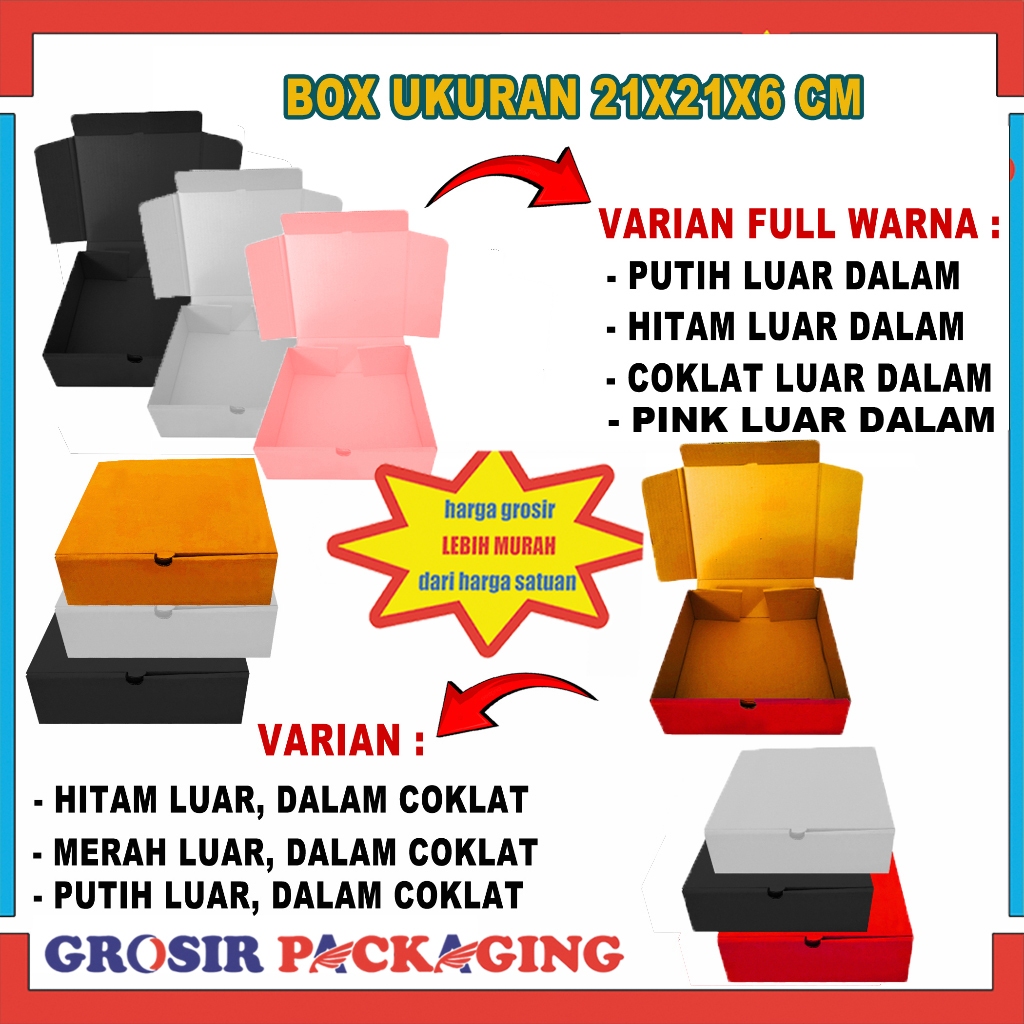 

Box 21x21x6cm ISI 100PCS /Box Hampers/Box Pizza/Kotak Kado/Kardus Polos/Kemasan