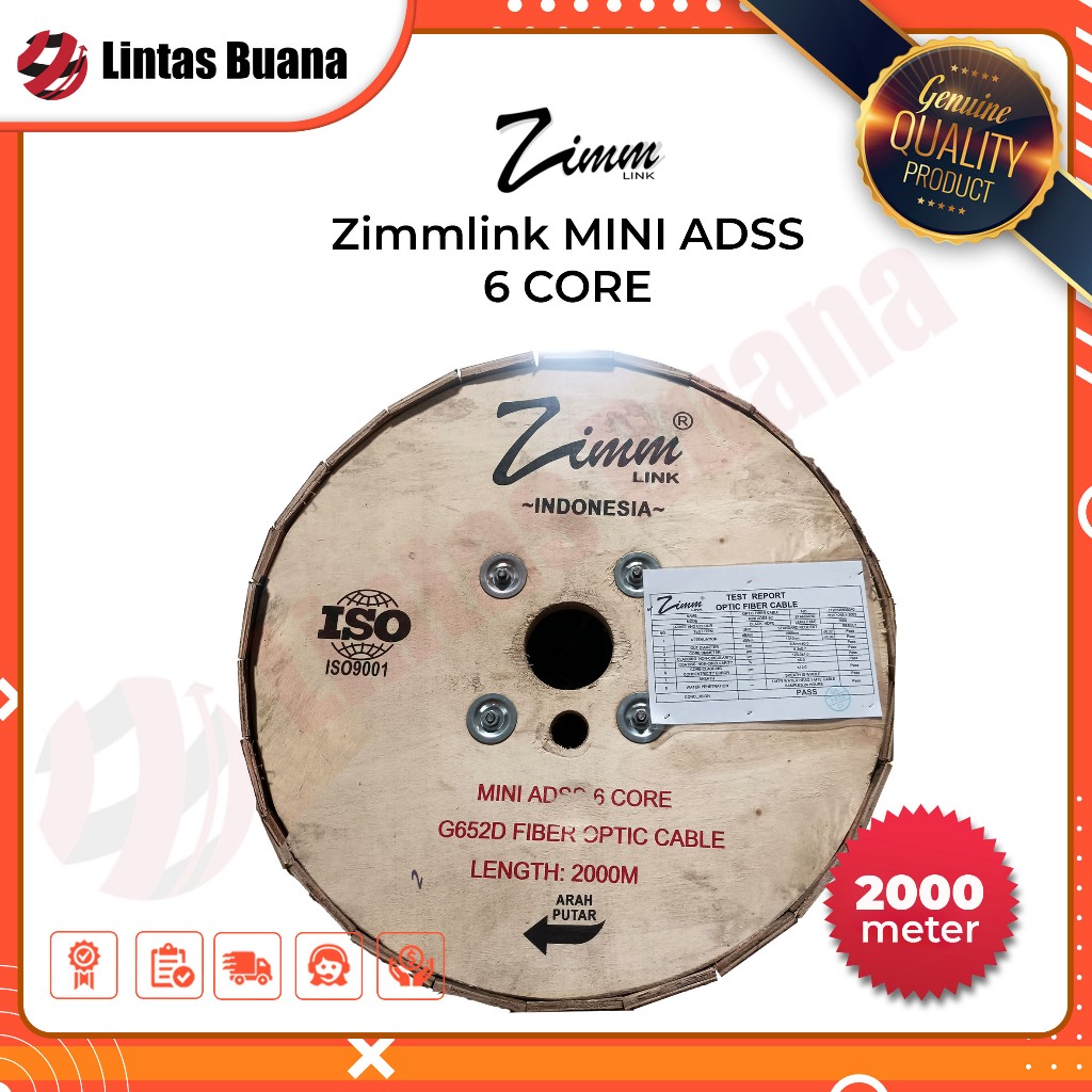 Kabel Fiber Optik Mini ADSS 6 Core 2000 meter Zimmlink