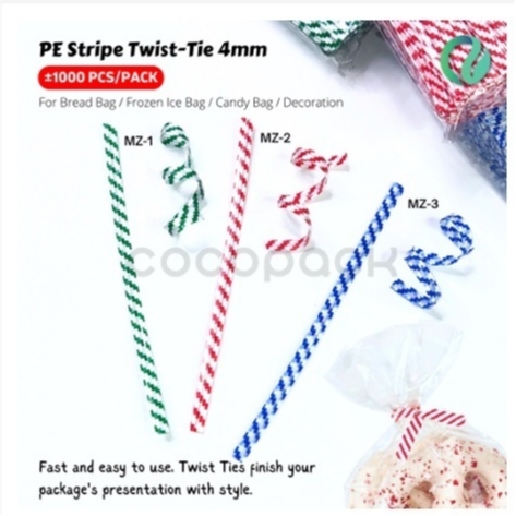 

PE Stripe Twist Tie Kawat Ikat Dekorasi Plastik Roti Permen 4MM 10CM
