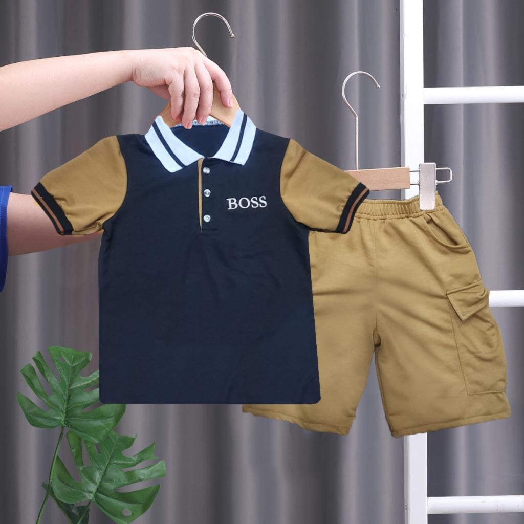 SETELAN ANAK 1-5 TAHUN MOTIF KERAH POLO BOSS KEKINIAN