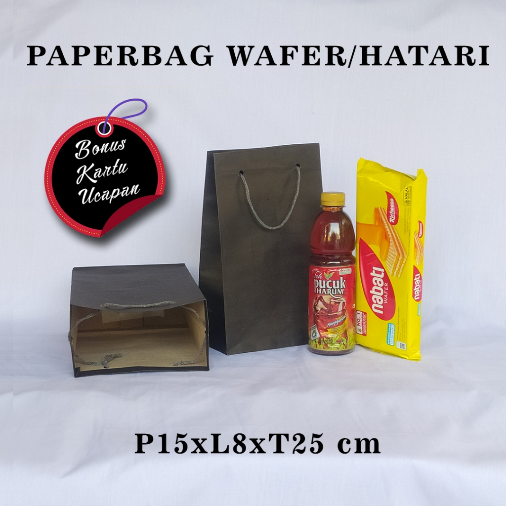 

PAPERBAG BONUS KARTU UCAPAN UKURAN R-4 (P15 x L8 x T25 CM) UNTUK WAFER TANGO NABATI TEH BOTOL DLL