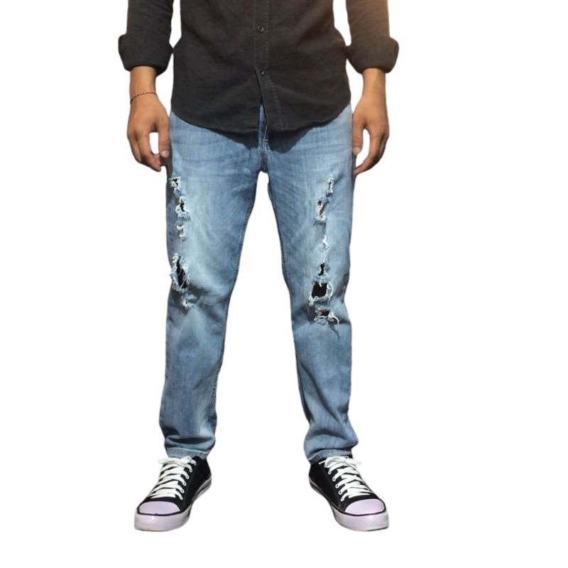 CELANA JEANS PANJANG PRIA (SECOND)|JEANS PANJANG RIPPED PRIA|JEANS RIPPED PRIA WASHING BLUE