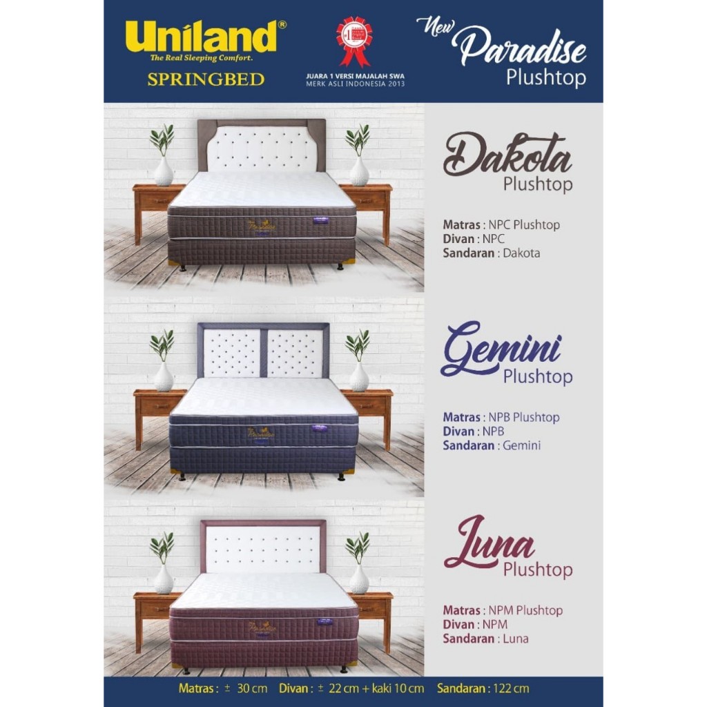 SpringBed UNILAND PARADISE PLUSHTOP 160X200X30cm FULL SET