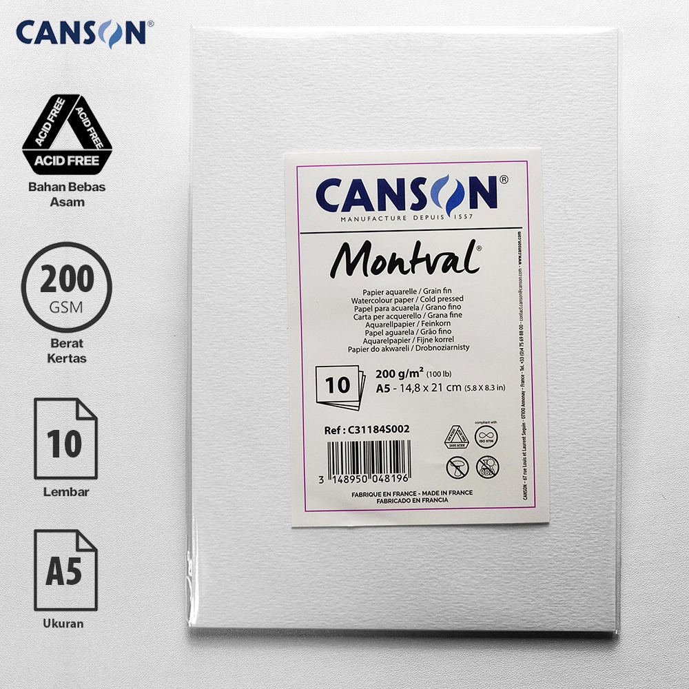 

Watercolour Paper Canson Montval A5 200g/m2 @10 Sheet/Pack