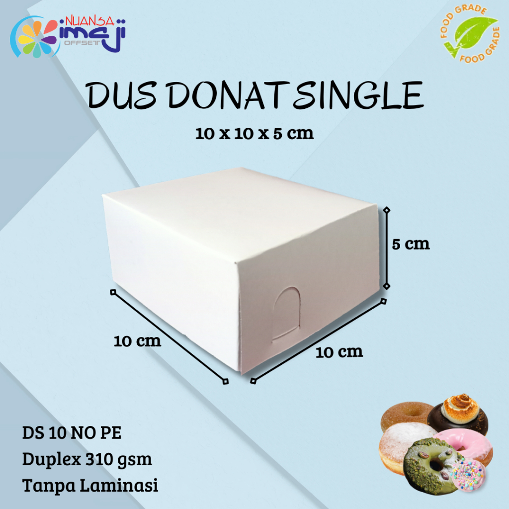 

Dus Donat Single Duplex DS 10 NO PE Uk 10x10x5 cm Tanpa Laminasi