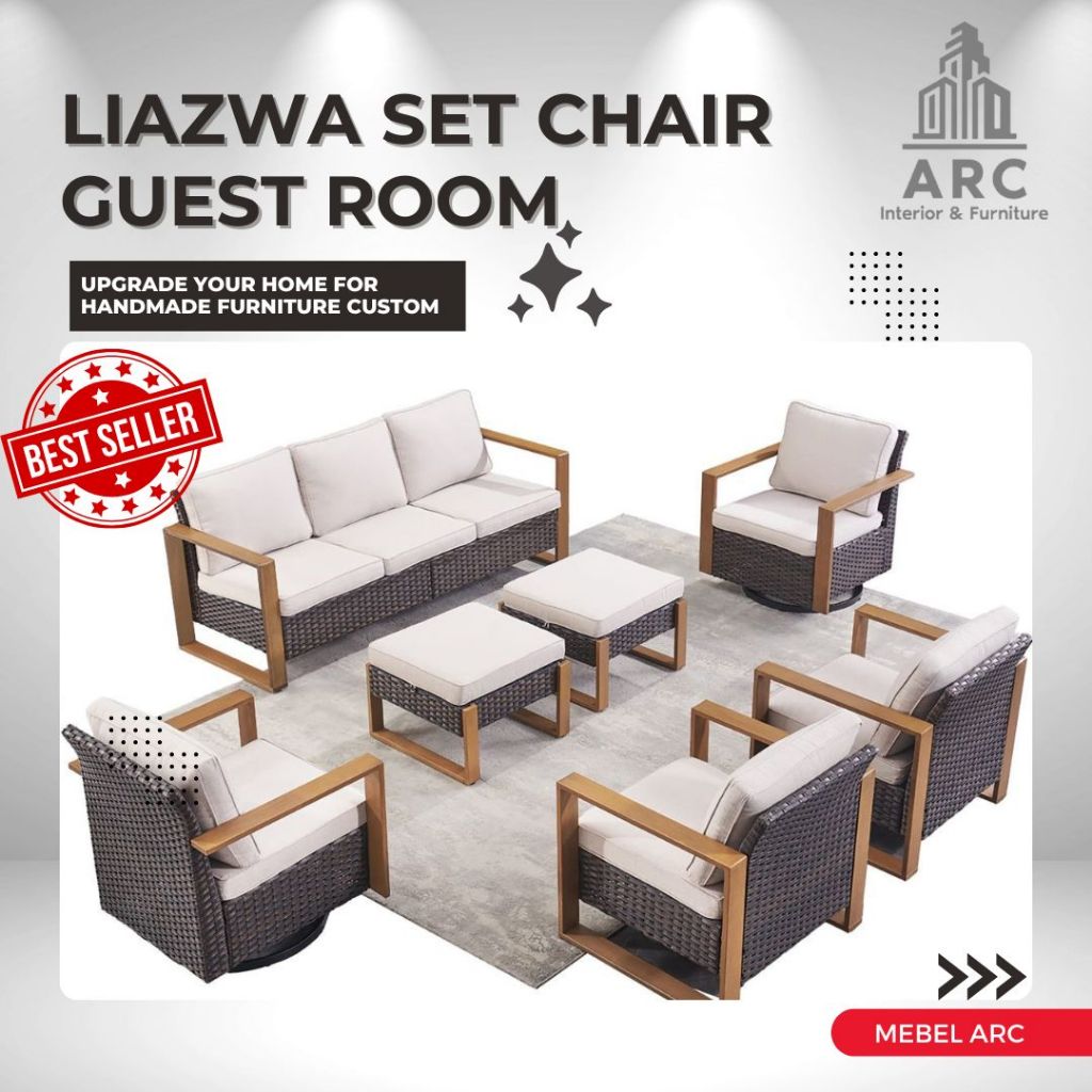 Set 4 Kursi + 1 Sofa Bench Tamu / Set Kursi Ruang Tamu Kayu Jati Kombinasi Rotan