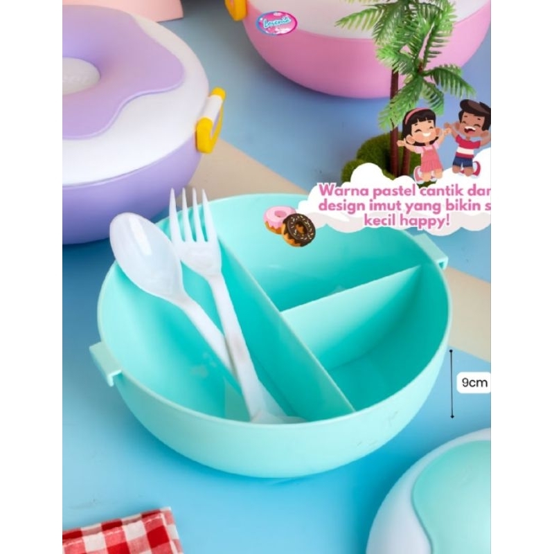 1 Set Lunch Box Donut dengan Sendok BPA FREE / tempat makan donat free sendok garpu / kotak bekal Do