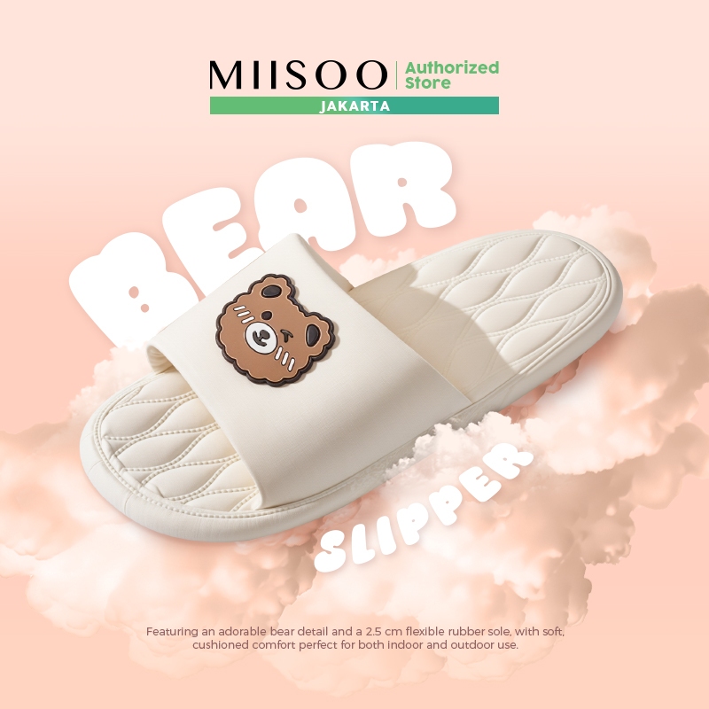 MIISOO Sandal Beruang Sandal Slop Wanita Karet Motif Beruang Sandal Slip Karet Sandal Rumah