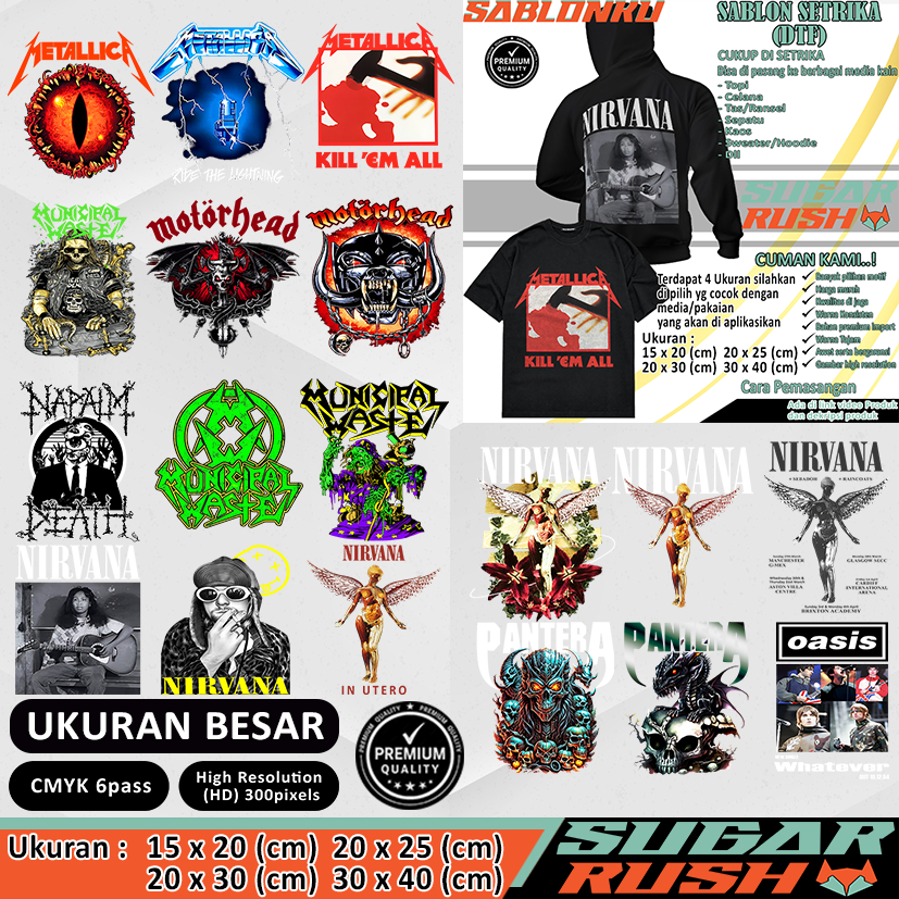 Sablon Dtf setrika band metal part 26 sablon dtf satuan kaos