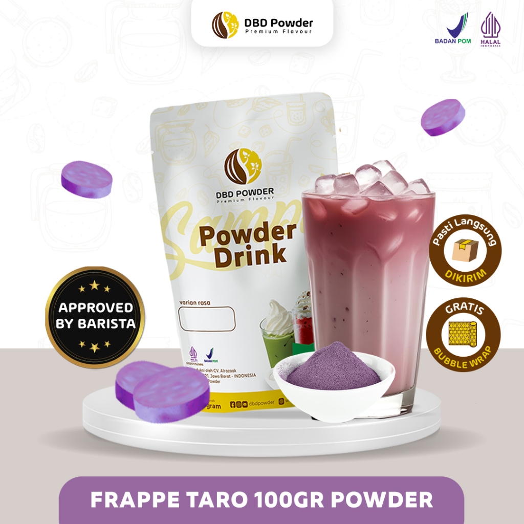 

Sample Bubuk Minuman Frappe Taro - Sample Powder Frappe Taro 100 Gram