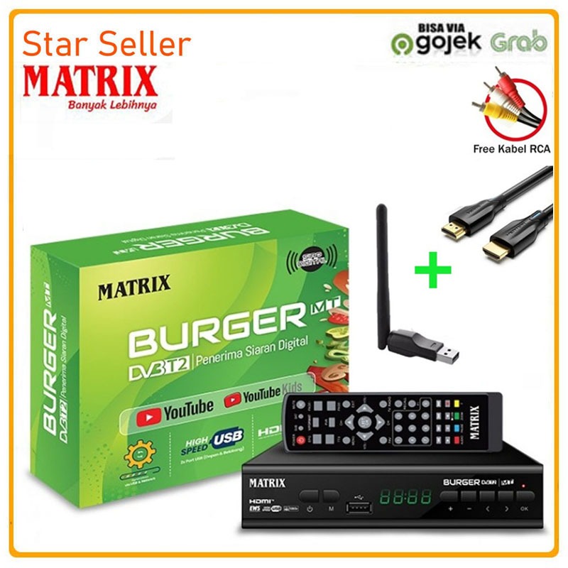 Set Top Box STB TV Digital DVBT2 Matrix Apple Burger Hijau DVB-T2