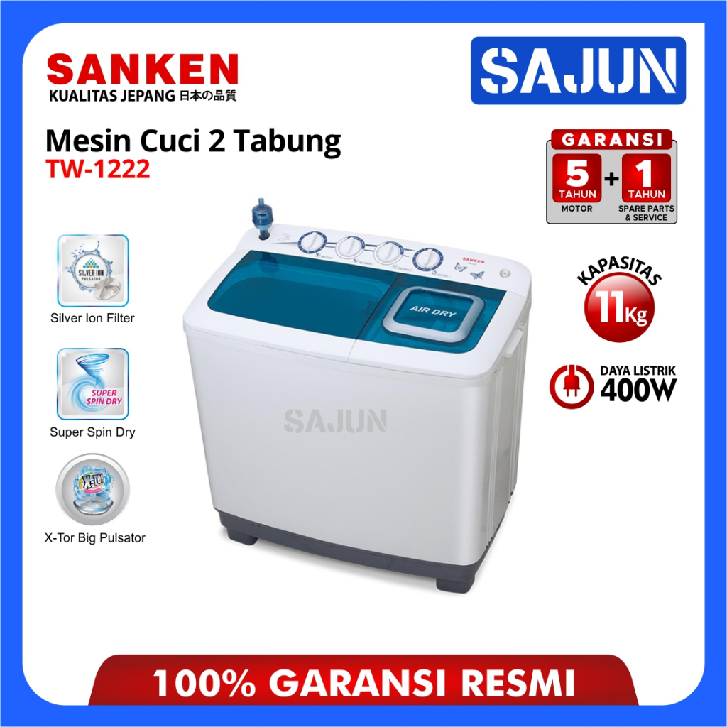 Sanken Mesin Cuci 2 Tabung 11 Kg TW-1222