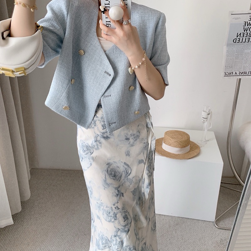 Luna Top (Korean Short Sleeve Tweed Crop Top Import Bangkok)