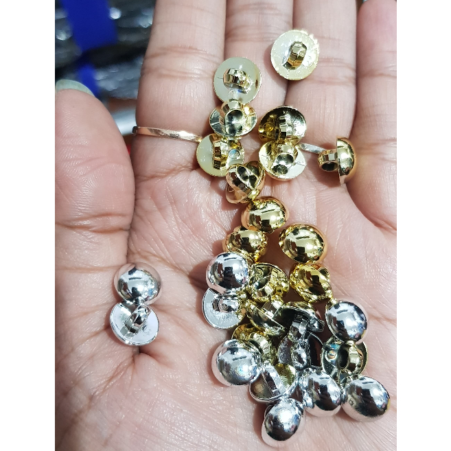 Kancing Baju/Kancing Jamur Hias Warna Perak Dan Mas Size 11mm/ Harga Per Lusin