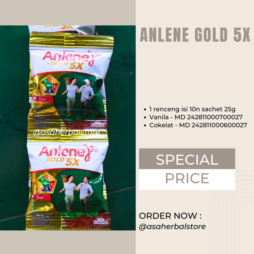 

Susu Anlene Gold 5X Sachet Per Renceng Rasa Vanila dan Coklat Kemasan 25g