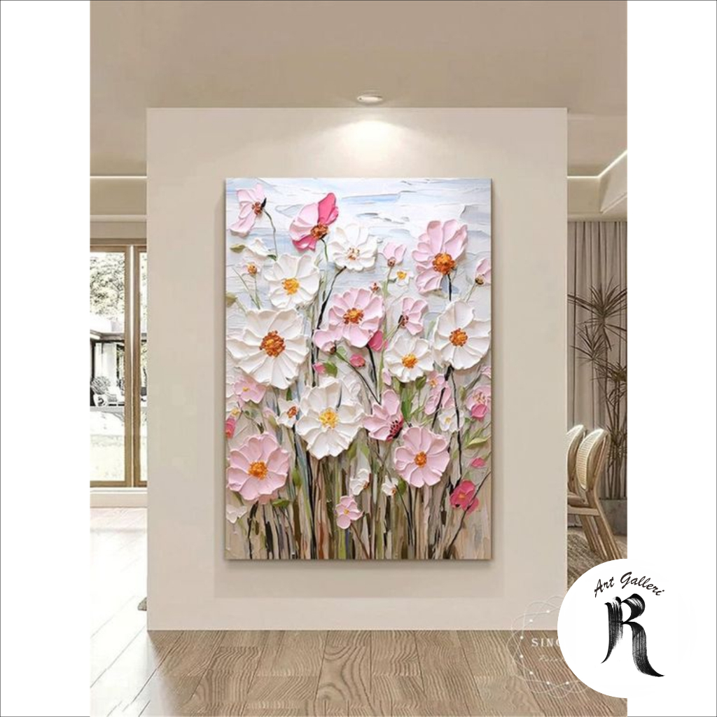 lukisan bunga timbul - lukisan abstrak bunga - lukisan modern