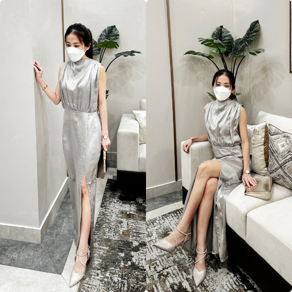 Dress gaun party wanita casual polos model aurora silky 767 Formal Panjang Simple Pesta Kondangan