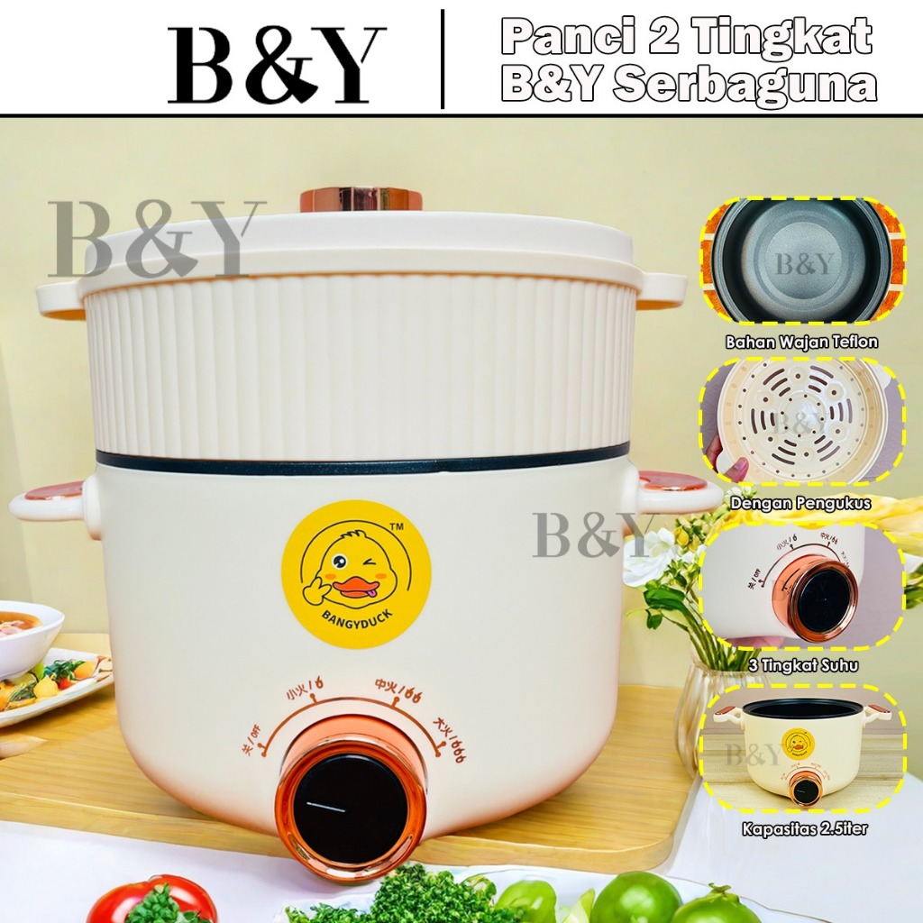 Panci Listrik Multifungsi 2 Tingkat Ukuran 2.5 Liter / Panci Listrik Serbaguna / Panci Listrik Estet