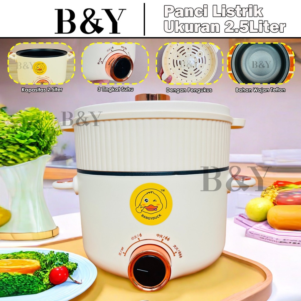 Panci Listrik Multifungsi 2 Tingkat Ukuran 2.5 Liter / Panci Listrik Serbaguna / Panci Listrik Estet