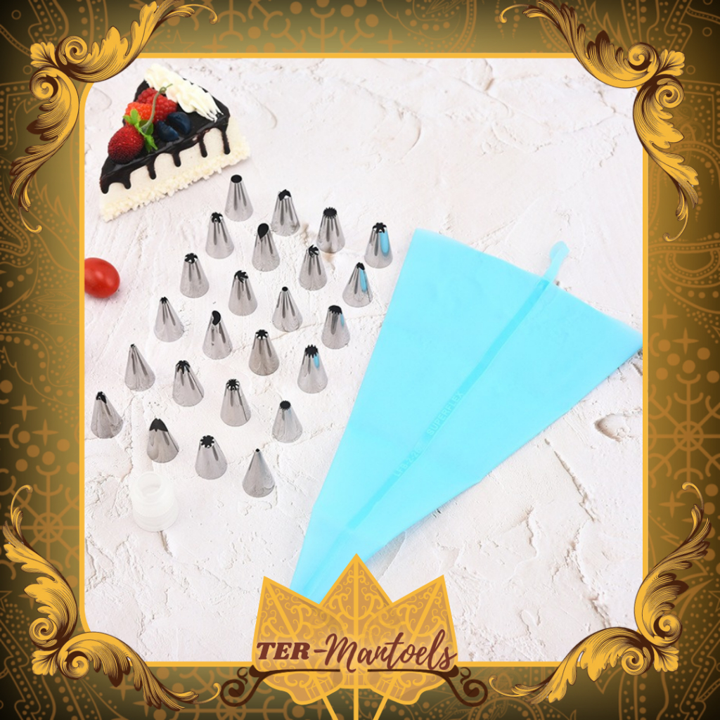 Set Icing Piping Bag+Spuit konektor / Icing Piping Bag Silikon / Kantong Piping Bag Set