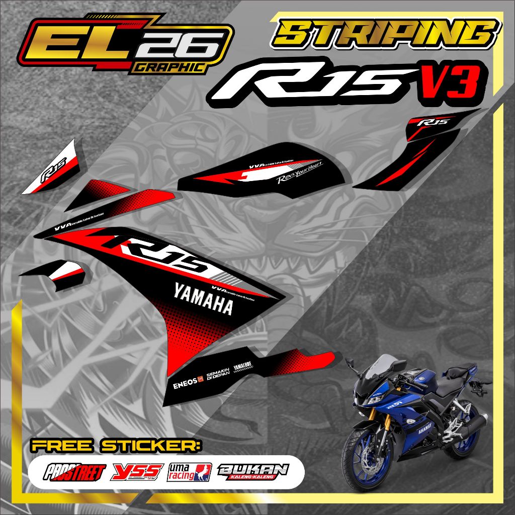 533 STRIPING STICKER YAMAHA R15 V3 - STICKER YAMAHA R15 V3 MOTIF RACING