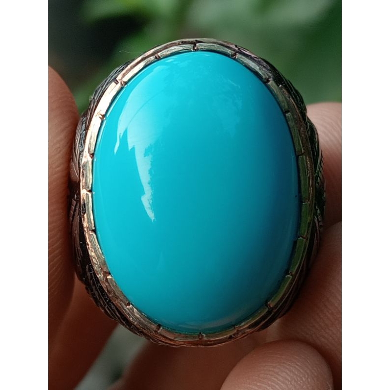 Pirus Persia biru polos Ring perak Top Quality 100 persen asli