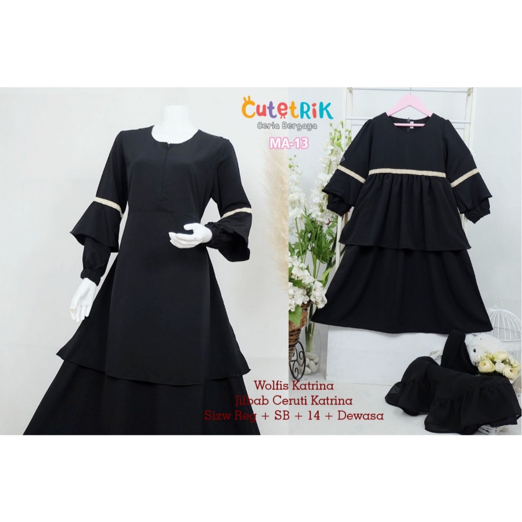 Gamis Couple Ibu dan Anak 3 - 4 tahun Hitam Polos Cutetrik Gamis Plisket Gamis Hitam Jumbo Dewasa