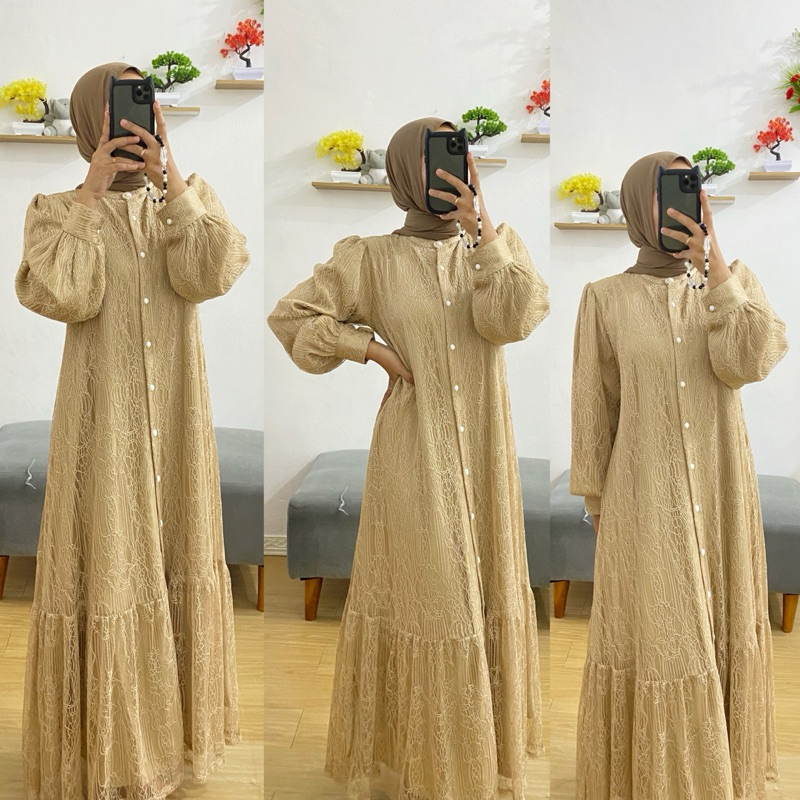 Dress kekinian/ Midi dress / dress muslimah/ Dress busui/ dress brukat premium