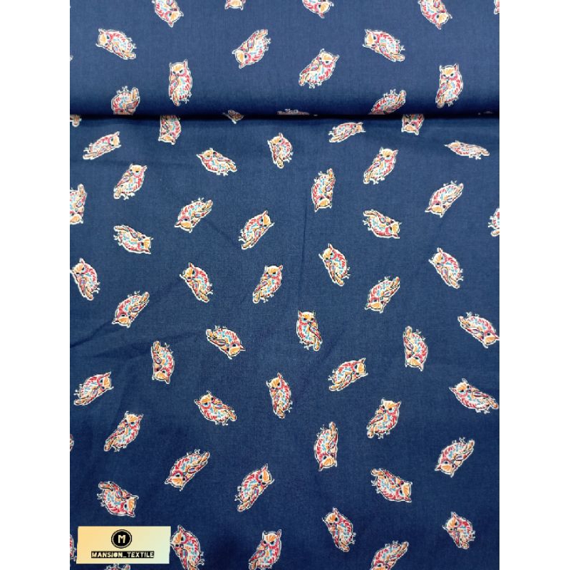 Bahan Kain Katun Rayon Garment Motip Burung Hantu