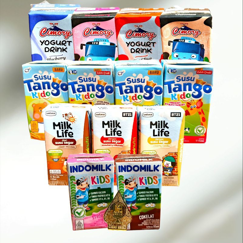 

UHT Cimory, indomilk, Tango Kido, Milk Life all varian rasa