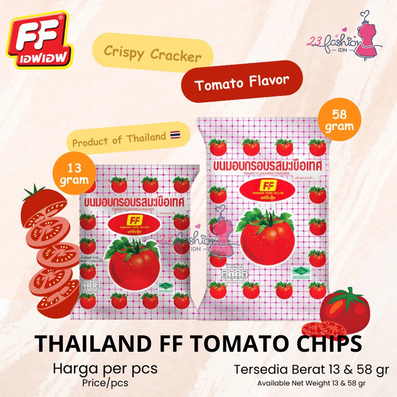 

[Original Thailand ] THAILAND FF TOMATO CHIPS HALAL (13gr jual per 2 pcs ) | SNACK JISOO 13 gr 58 gr