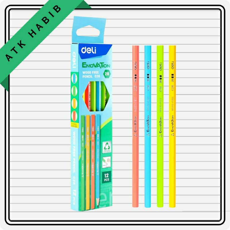 

Deli Wood Free Pencil / Pensil 2B Isi 12 Ramah Lingkungan Bahan Daur Ulang EC28